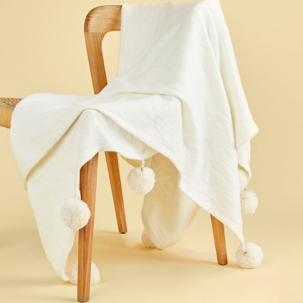 Tribe Alive Moroccan PomThrow Blanket cream off white brave new perfect gift 🎁